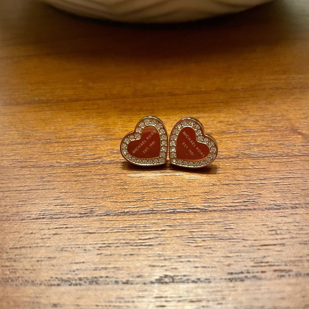 Gold, Stainless Steel Heart Earrings with Crystals